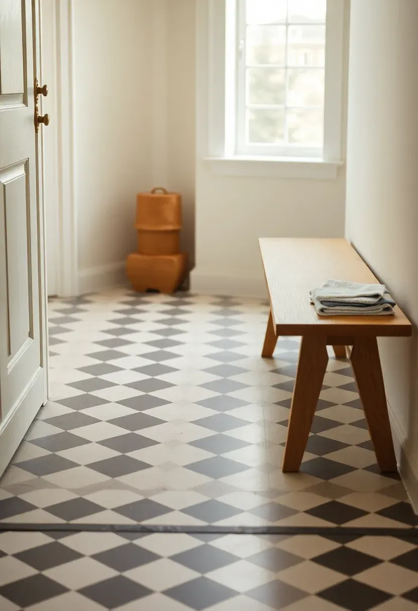 Checkerboard linoleum entry strip