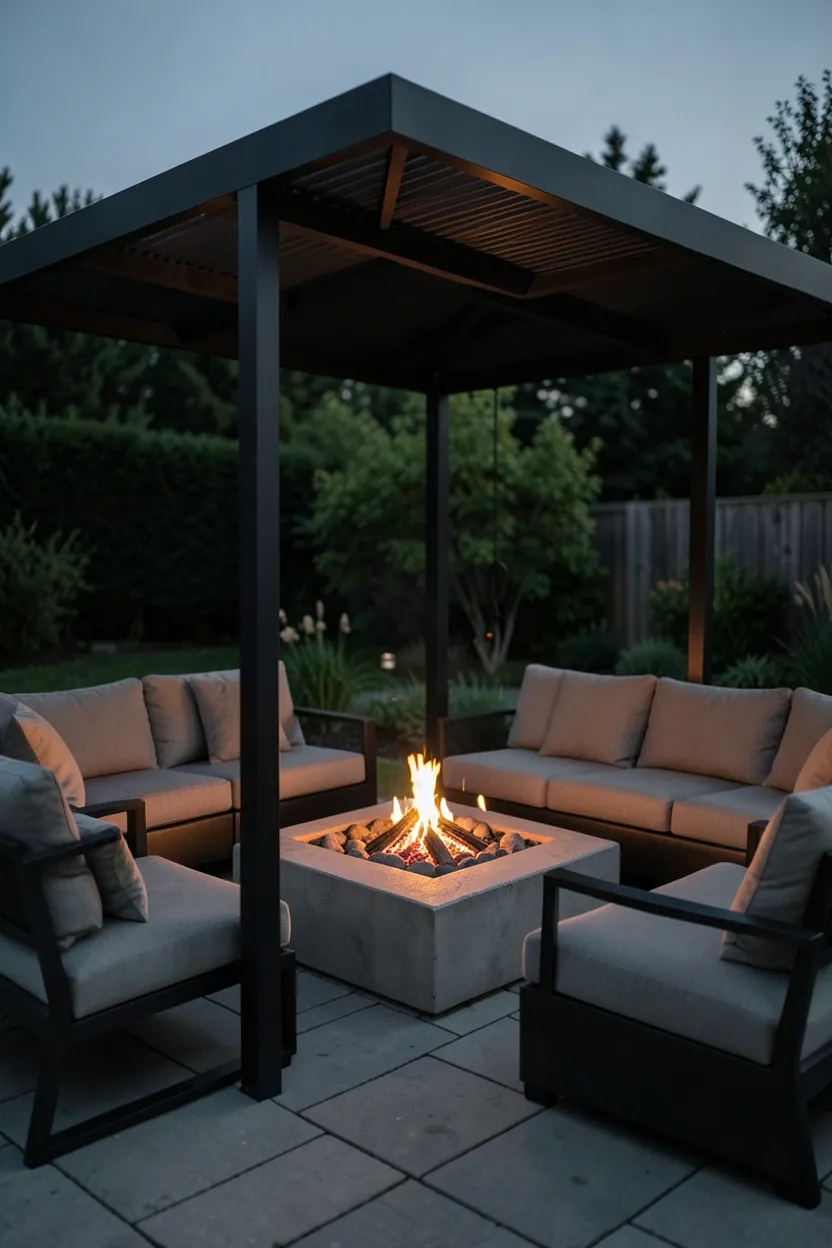 Freestanding Pergola with Fire Pit