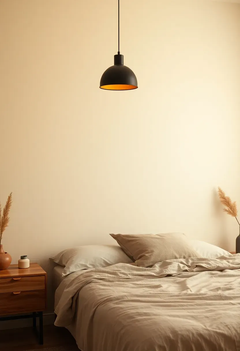 Linear pendant over a calm bed