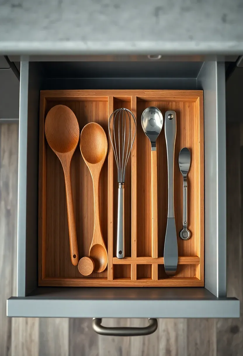 organized bamboo drawer dividers and organizers inside kitchen drawers