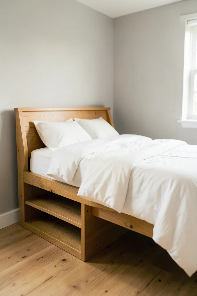 Compact Bed Frame with Built-in Headboard Storage
