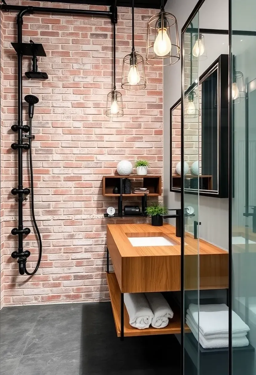 Urban chic bathroom with exposed concrete wall matte black faucet and Edison bulb sconces for industrial style