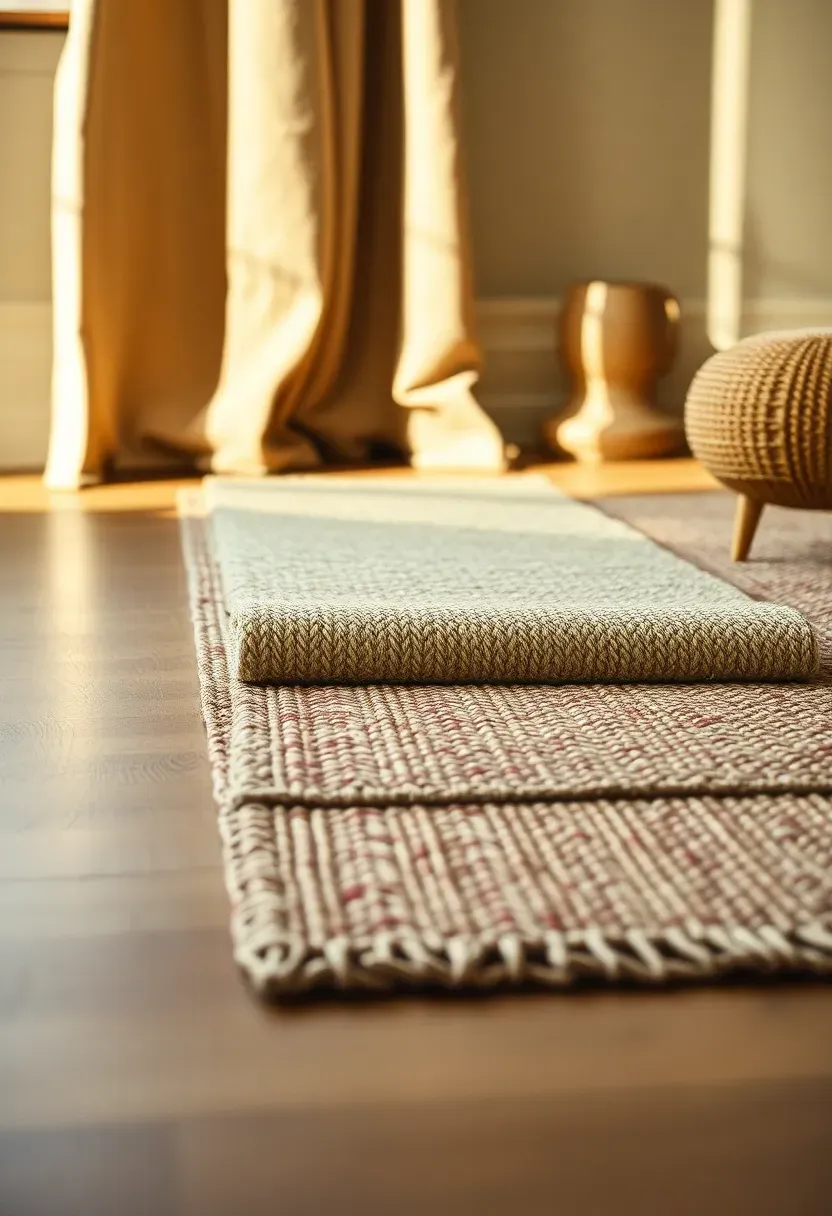 Layered wool runner over flatweave rug