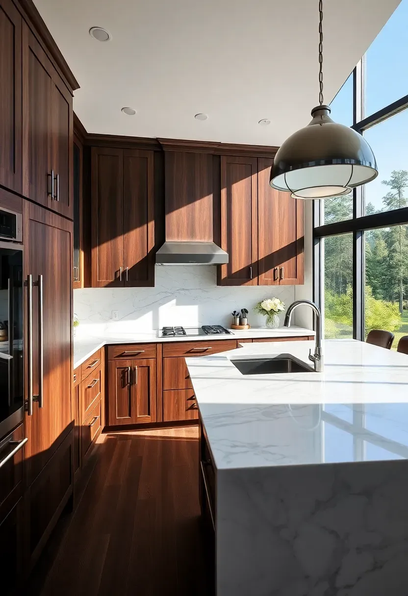 Dark wood with bright countertops