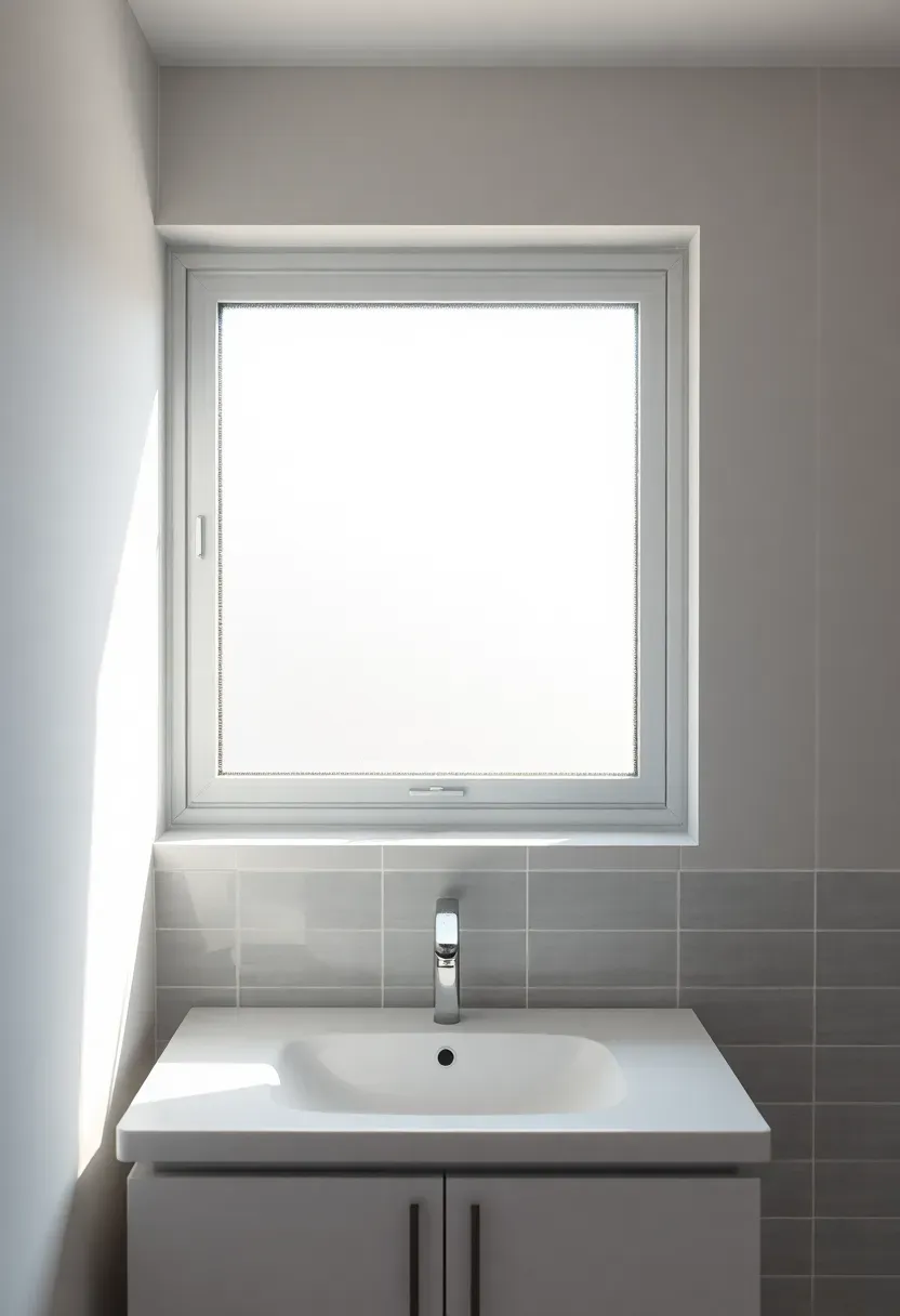 Radiant heated tile floor in a simple modern bathroom with neutral stone tiles and warm morning light