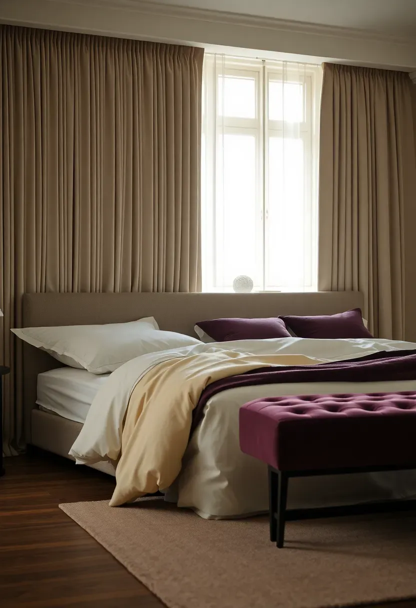 Pleated wall texture with velvet bench