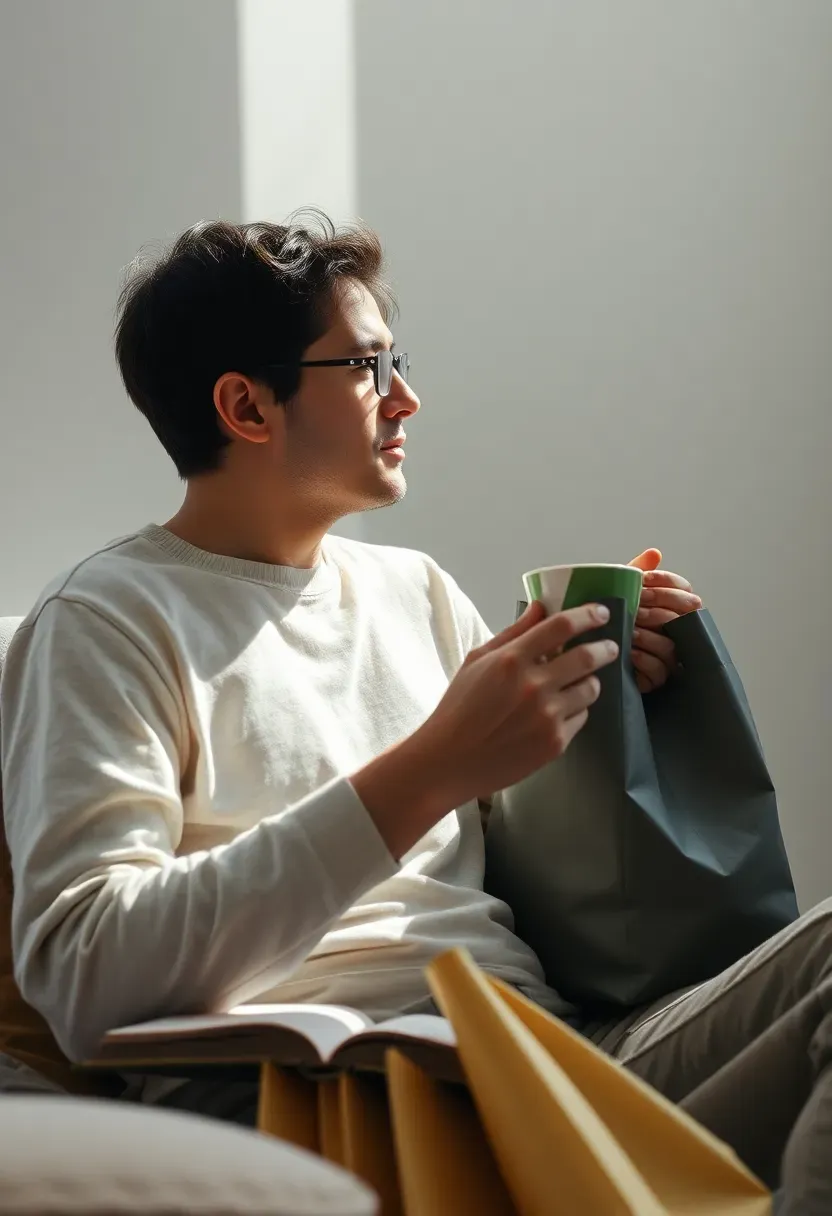 Hyper-realistic view of extreme minimalist benefits beyond possessions. Person experiencing quality of life improvements: relaxed morning coffee in sunlit simple space, time for reading or creative pursuit, financial surplus visible through lack of shopping bags, mental peace evident in calm demeanor. Not about what's missing but about what's gained: time, freedom, clarity. Lifestyle benefits mood showing how extreme minimalism creates abundance in intangible areas that matter more than things.</p>