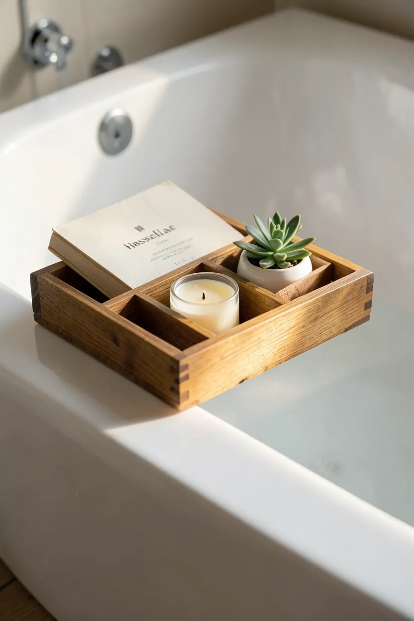 Wooden Bath Caddy with Compartment