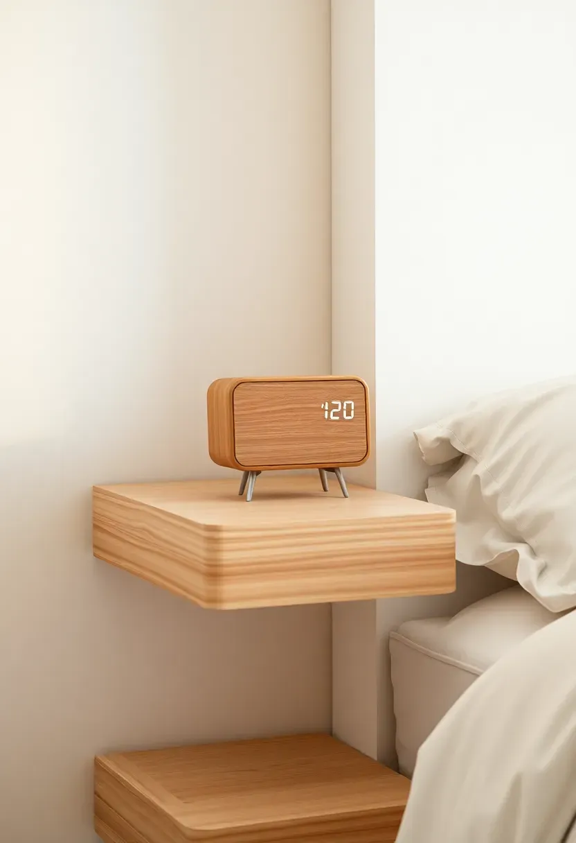Simple wooden or white alarm clock on nightstand