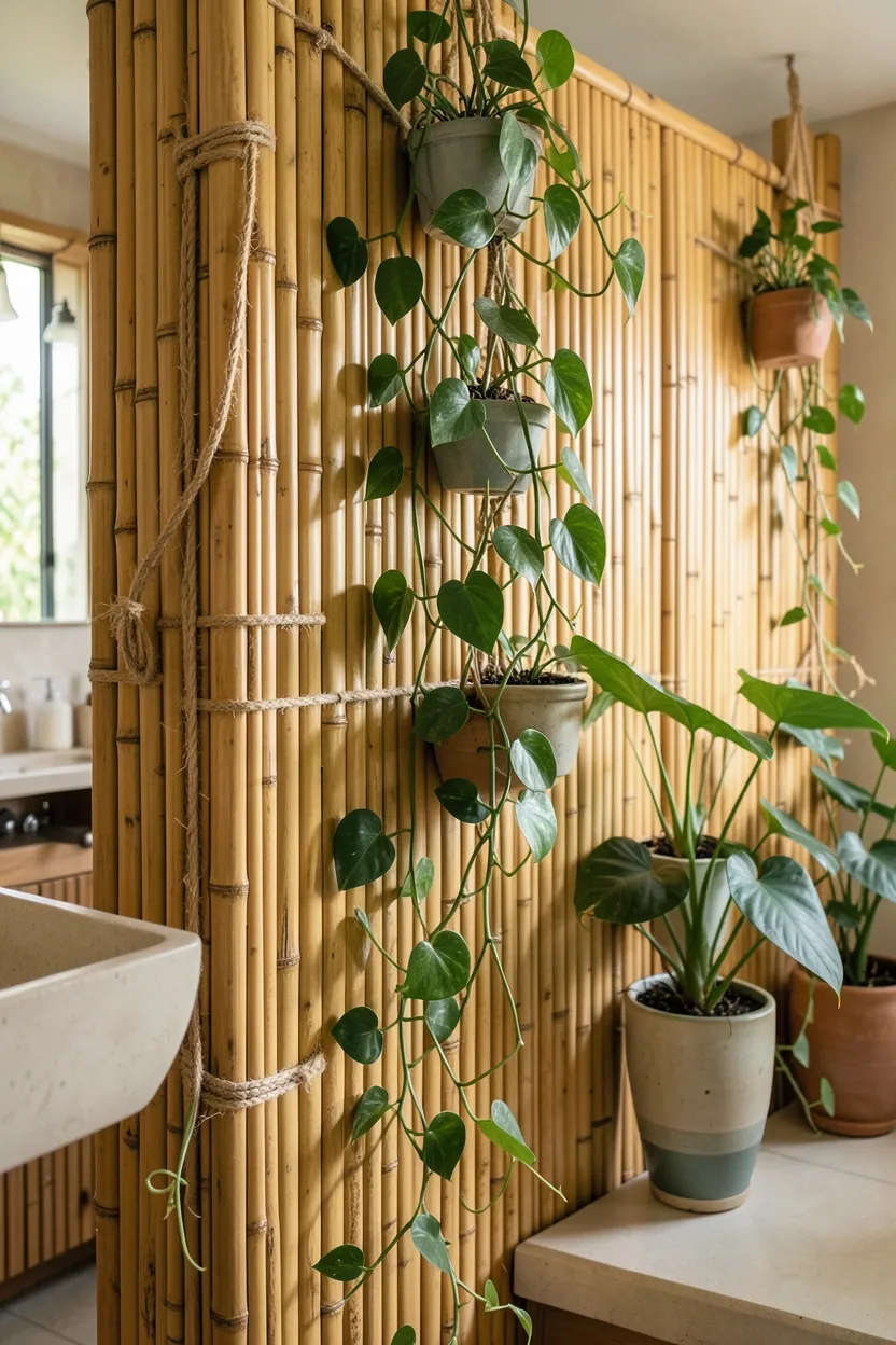 Bamboo Privacy Screen with Plants