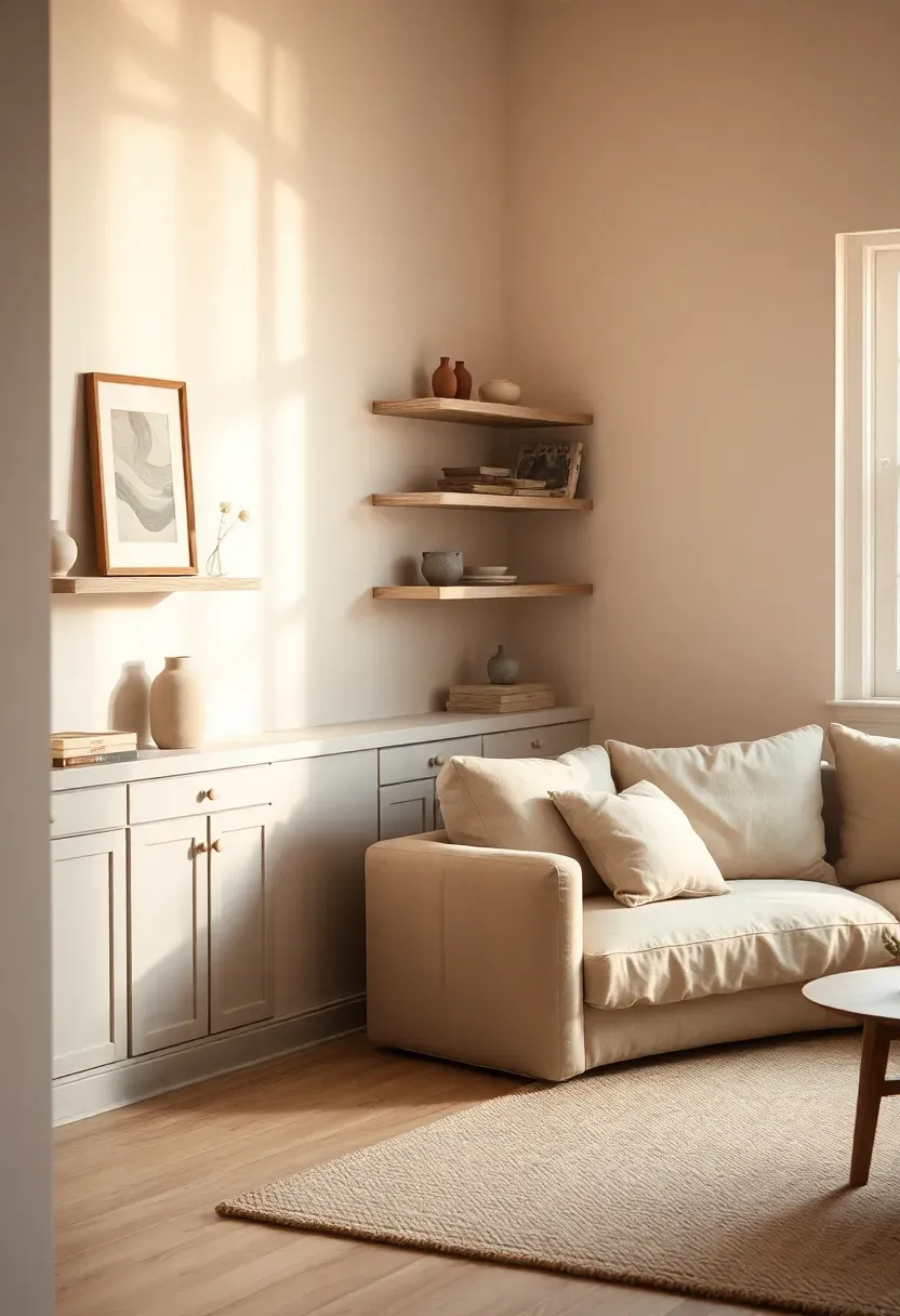 Built-in shelving with an edited vintage display