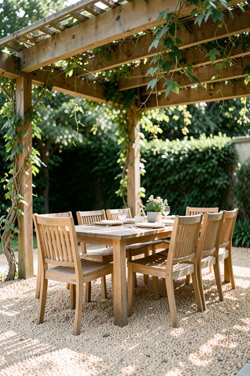 Pea Gravel Dining Patio with Pergola