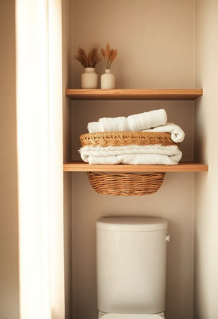 Over-toilet open shelf styling