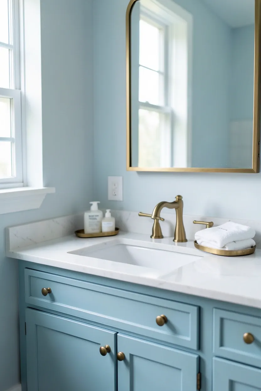 Blue Vanity Cabinet with Brass Hardware