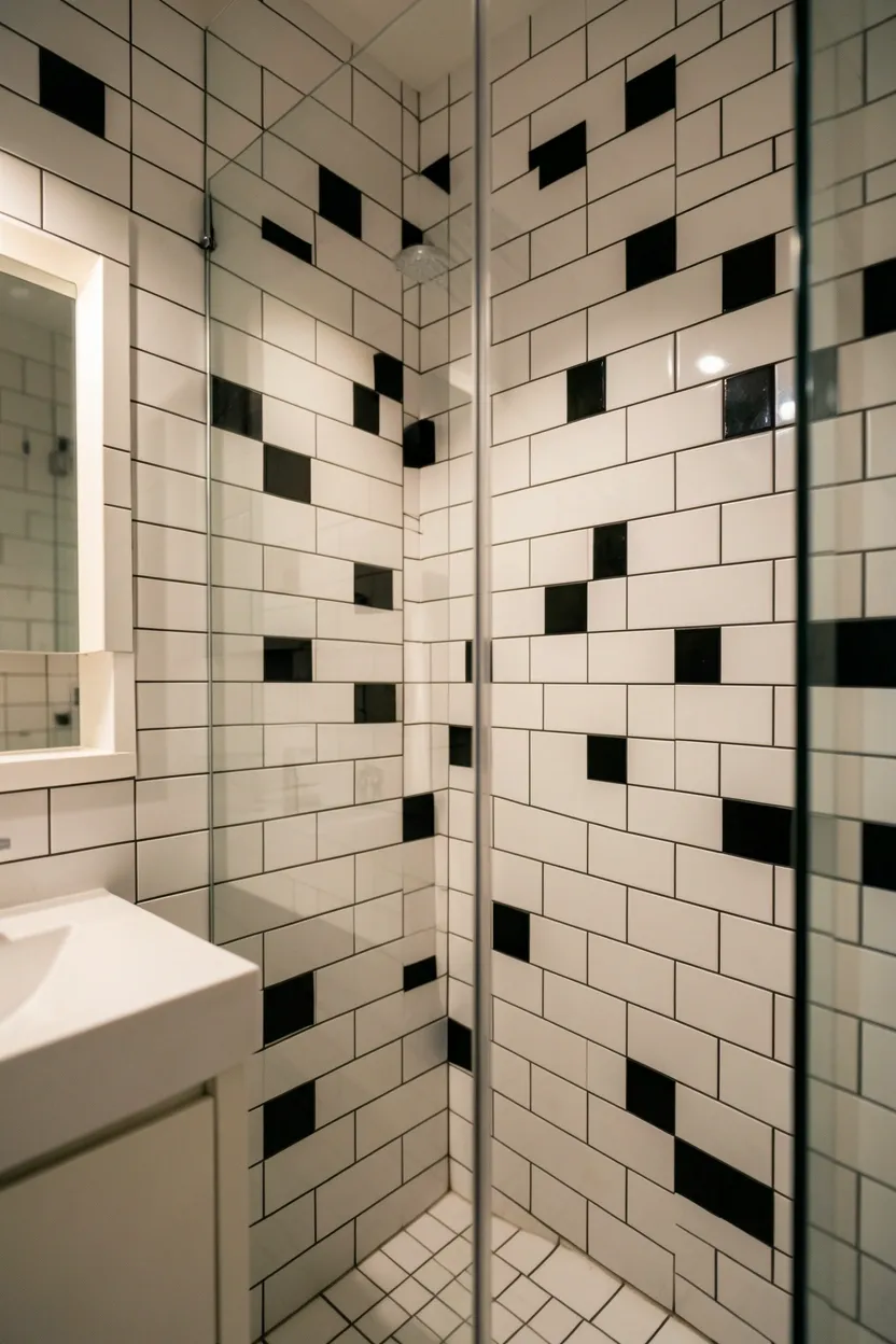 Black granite countertop and slate floor tiles in a bathroom with natural stone texture and organic depth