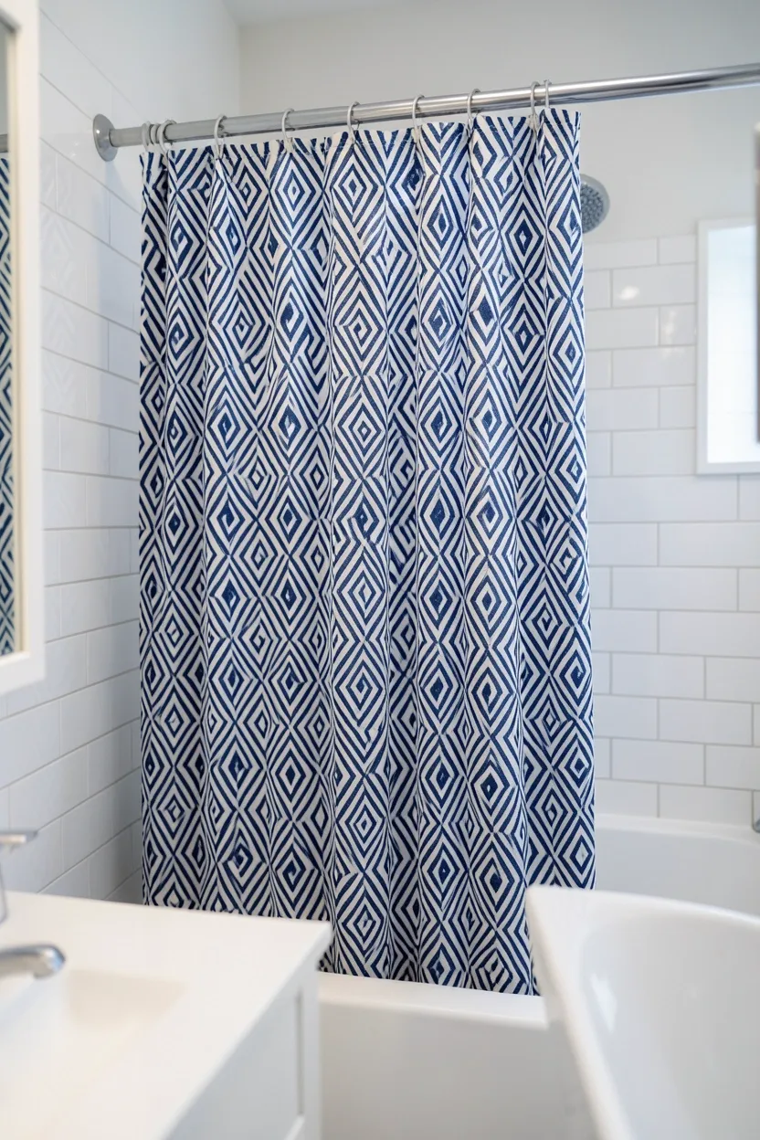 Forest green subway tile backsplash behind a white bathroom vanity with white grout lines and chrome faucet