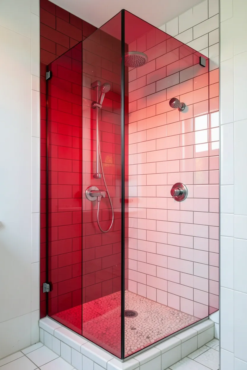 Red Frameless Glass Shower