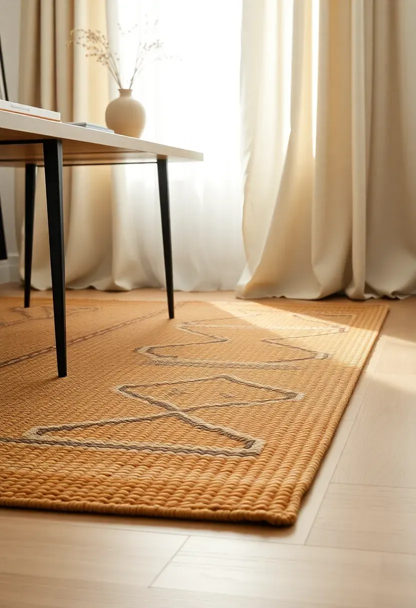 Layered jute base rug with Moroccan patterned runner in apartment entryway