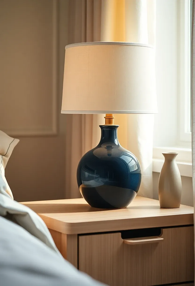 Minimalist navy bedside lamps