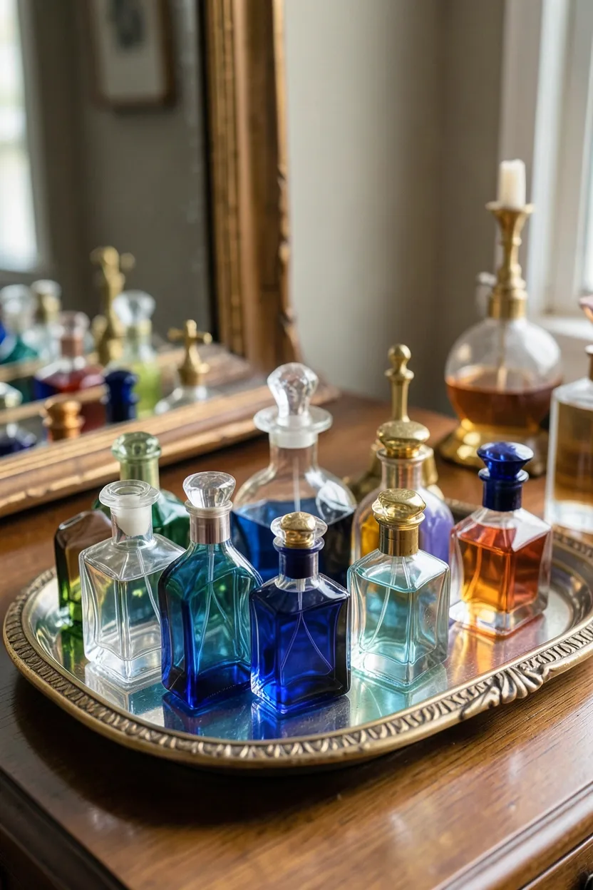 Antique Glass Perfume Bottles Display