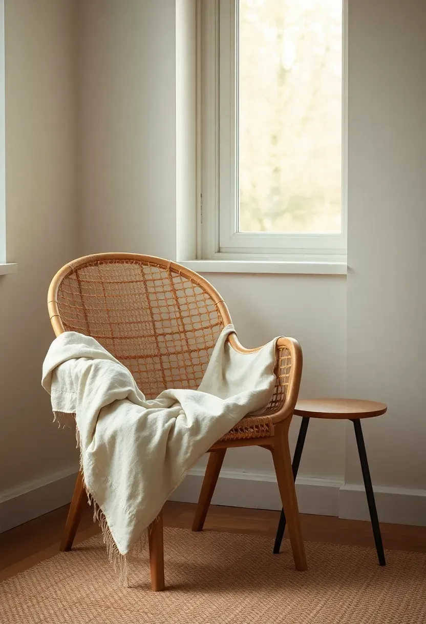 Cane-back chair reading corner