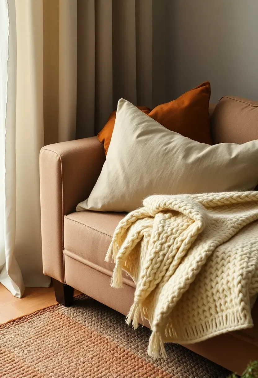 Layered textiles including rug, curtains, cushions, and throws adding warmth to a decorated room