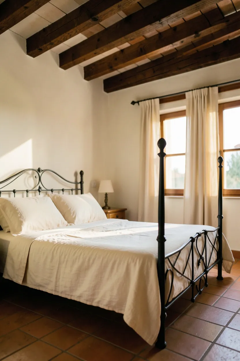 Mediterranean Cream Linen with Dark Wood Beams