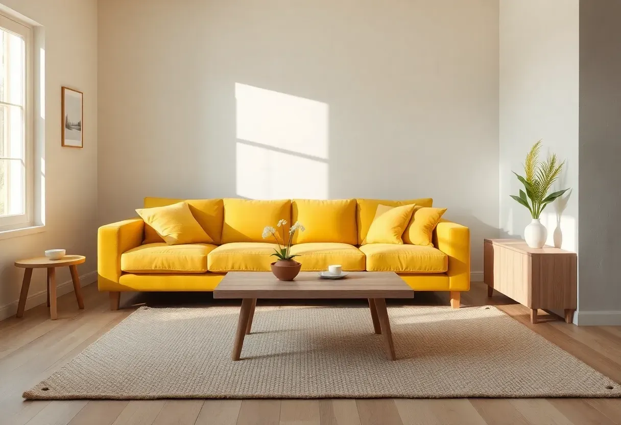 25 Ideas for a Minimalist Living Room with Yellow Sofa That Create a Welcoming Living Room