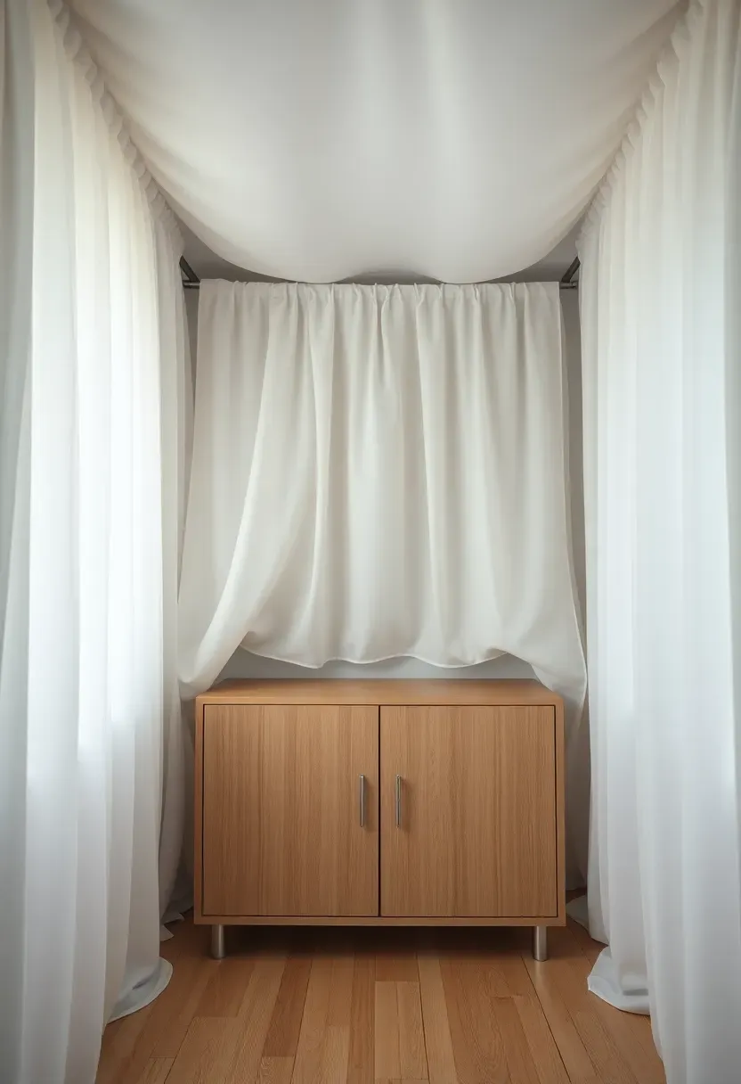 Ceiling-Mounted Curtains Concealing Storage Alcove