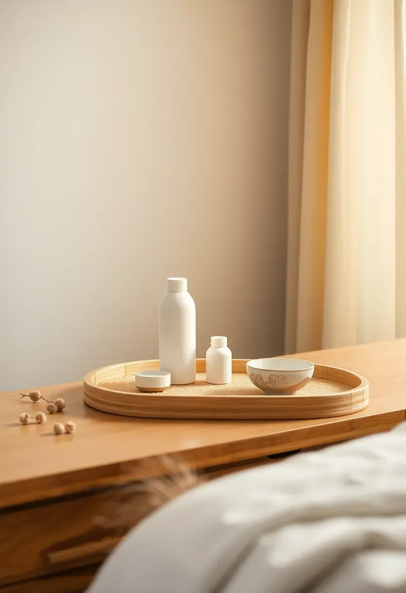 Bamboo tray styling on dresser