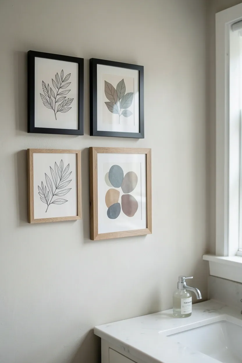 Matching white towel set neatly folded and hung on towel bar creating a spa-like bathroom display in a rental home