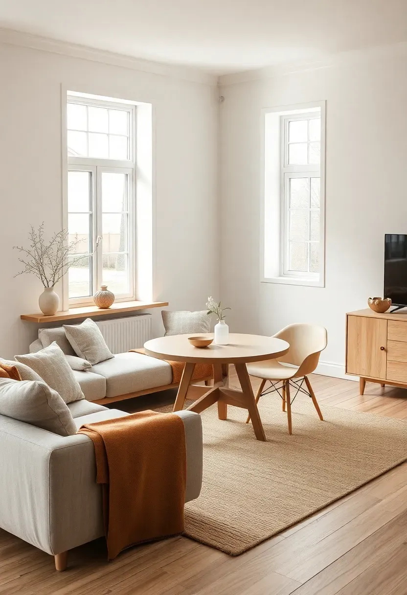 Lounge-and-dining split with a round table zone