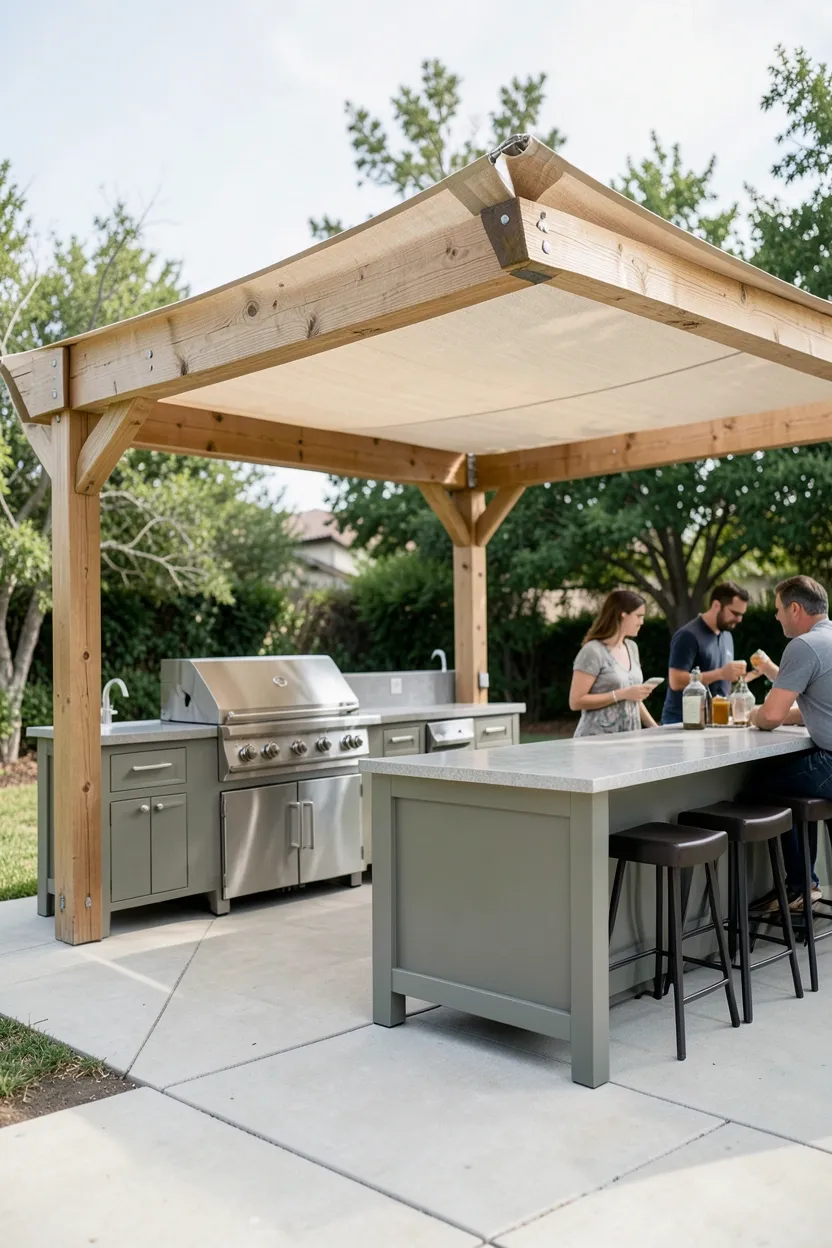 Freestanding Pergola with Outdoor Kitchen