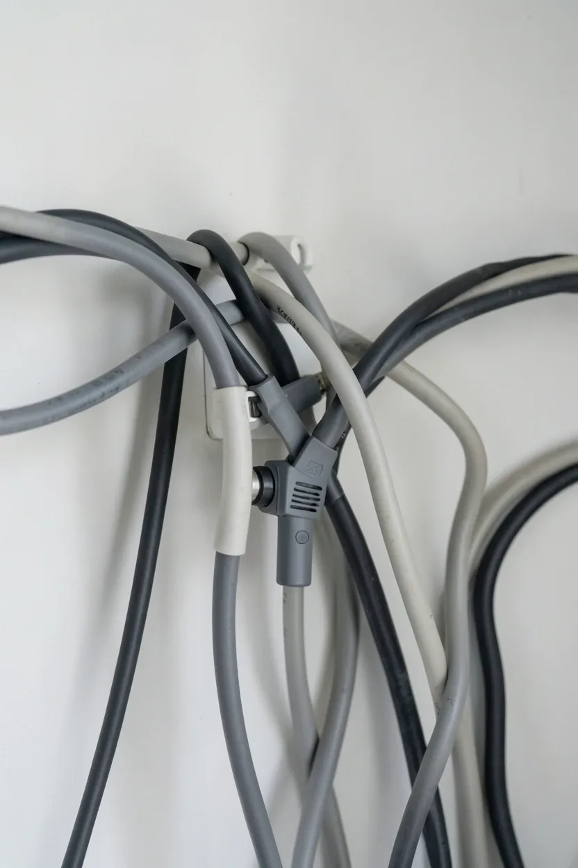 Clean wall-mounted TV with hidden cable channels maintaining the minimalist look in a small Nordic rental living room