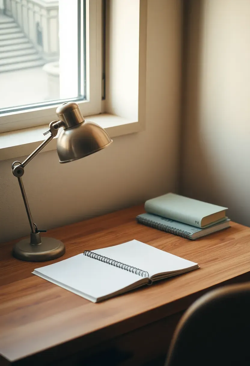 Compact writing desk in a bright corner