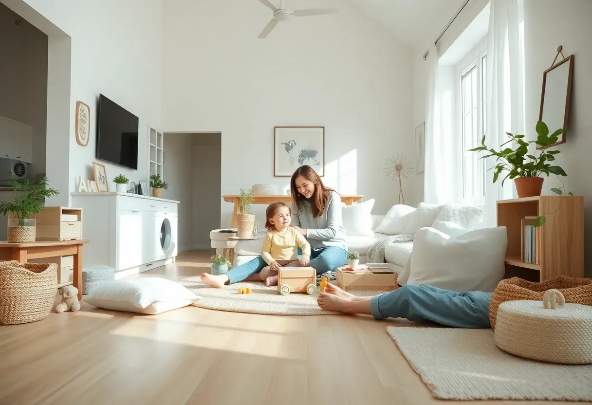 Minimalist family home with kids