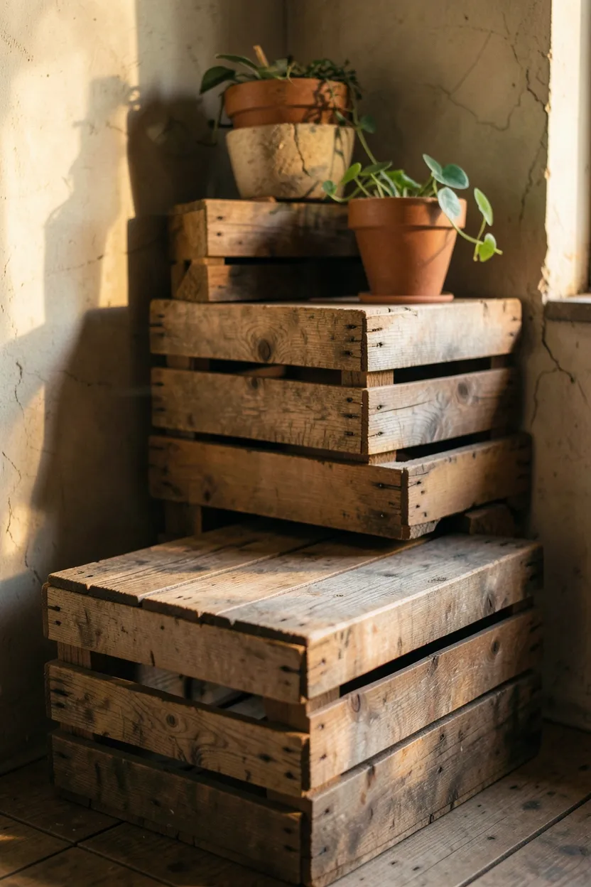 Vintage Wooden Crate Side Tables