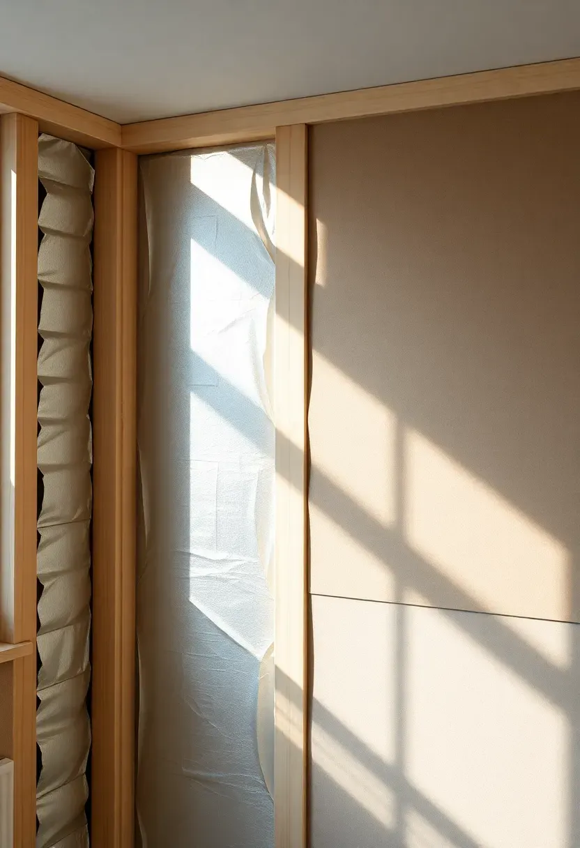 Interior wall insulation wrap panels in a sunroom renovation showing slim profile rigid foam board against brick masonry wall