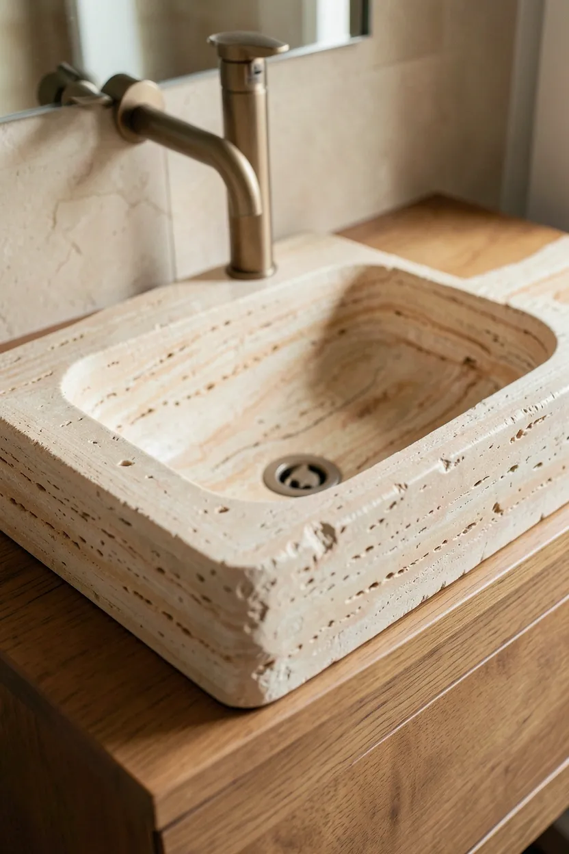 Stone Sink with Natural Edge Basin