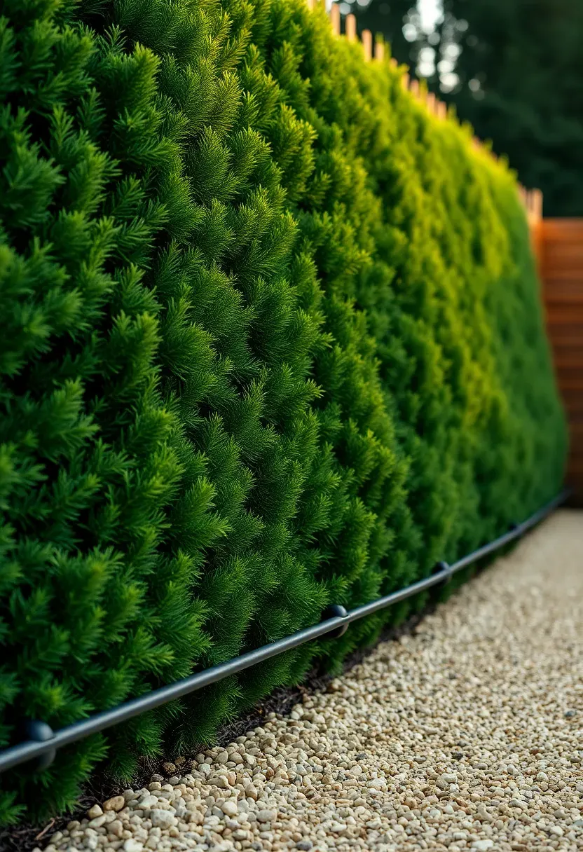 Layered privacy hedge with mixed evergreens