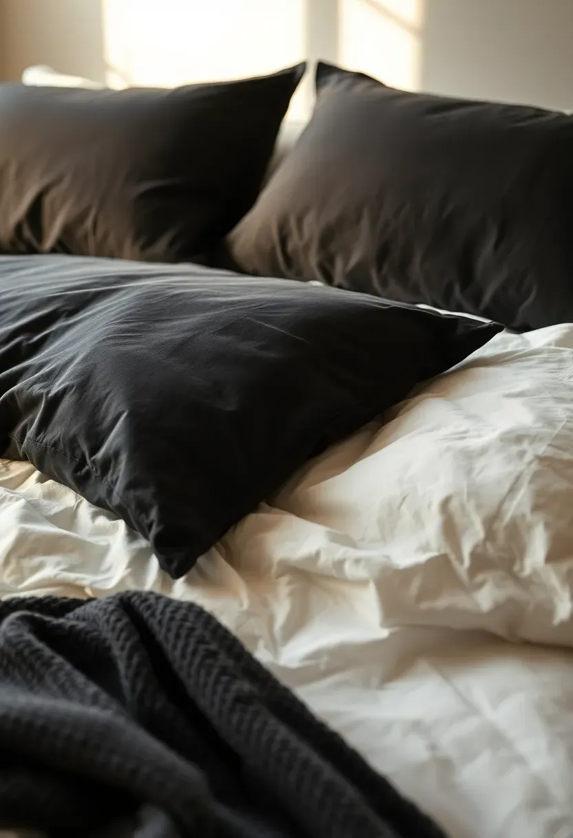 Matte black bedding with ivory sheets