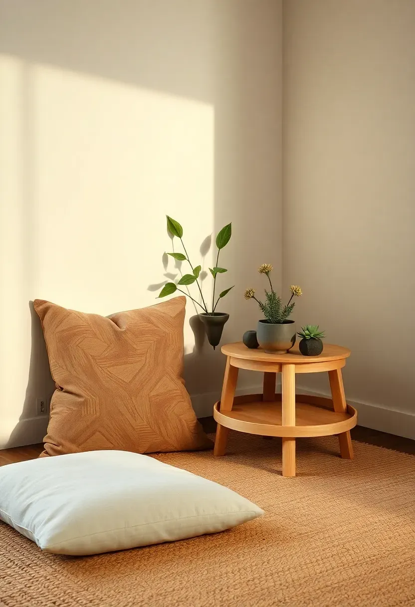 Floor cushion lounge with layered greenery and soft boundaries