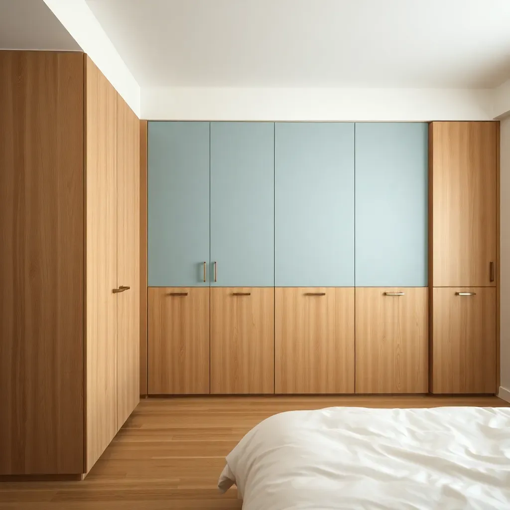 Two-Tone Blue and Natural Wood Built-in Storage