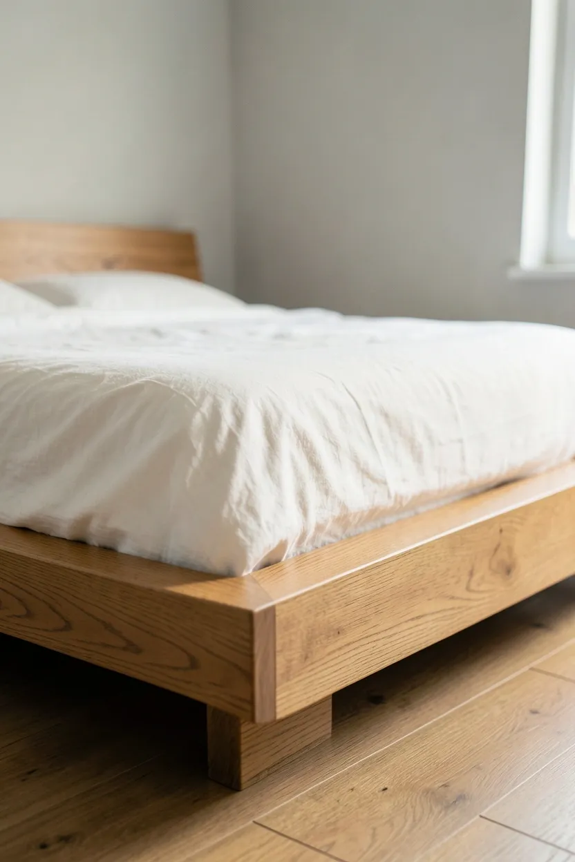 Minimalist Bed Platform with Wood Grain Accent