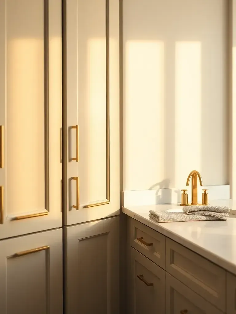 Brushed brass pulls on flat fronts