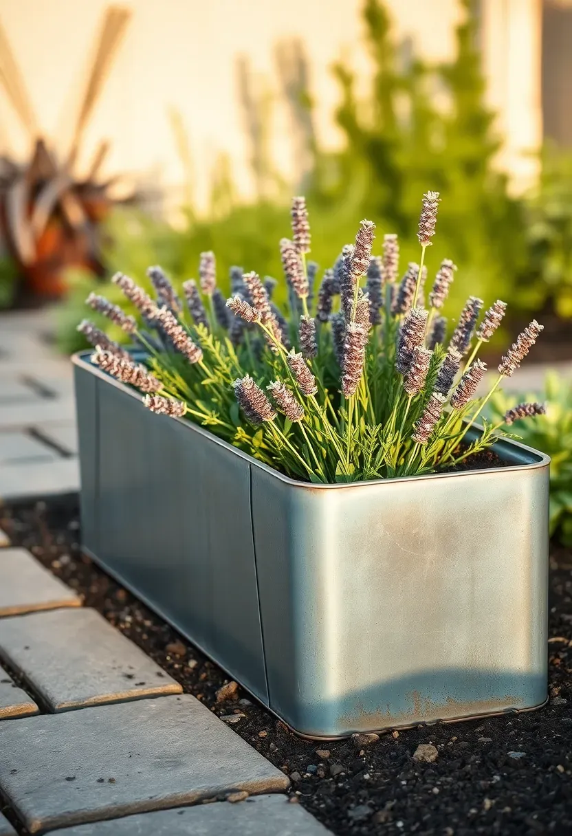 Patina zinc trough planter
