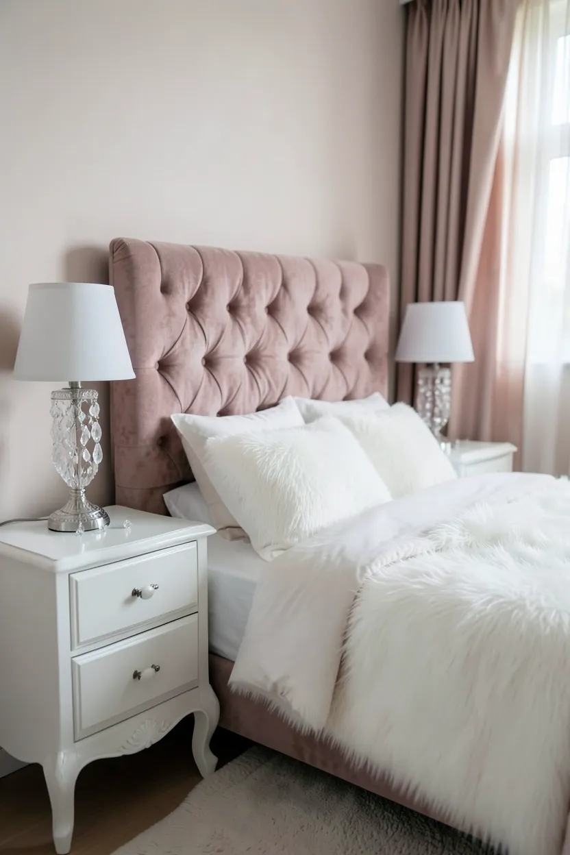 Feminine Dusty Rose Velvet Haven with Crystal Accents