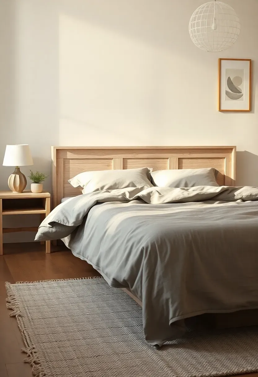 Whitewashed Oak Bed With Gray Linen