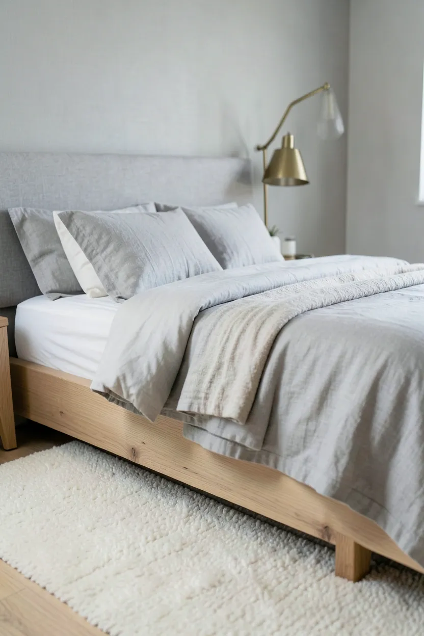 Serene Soft Gray Linen with Natural Wood Elements