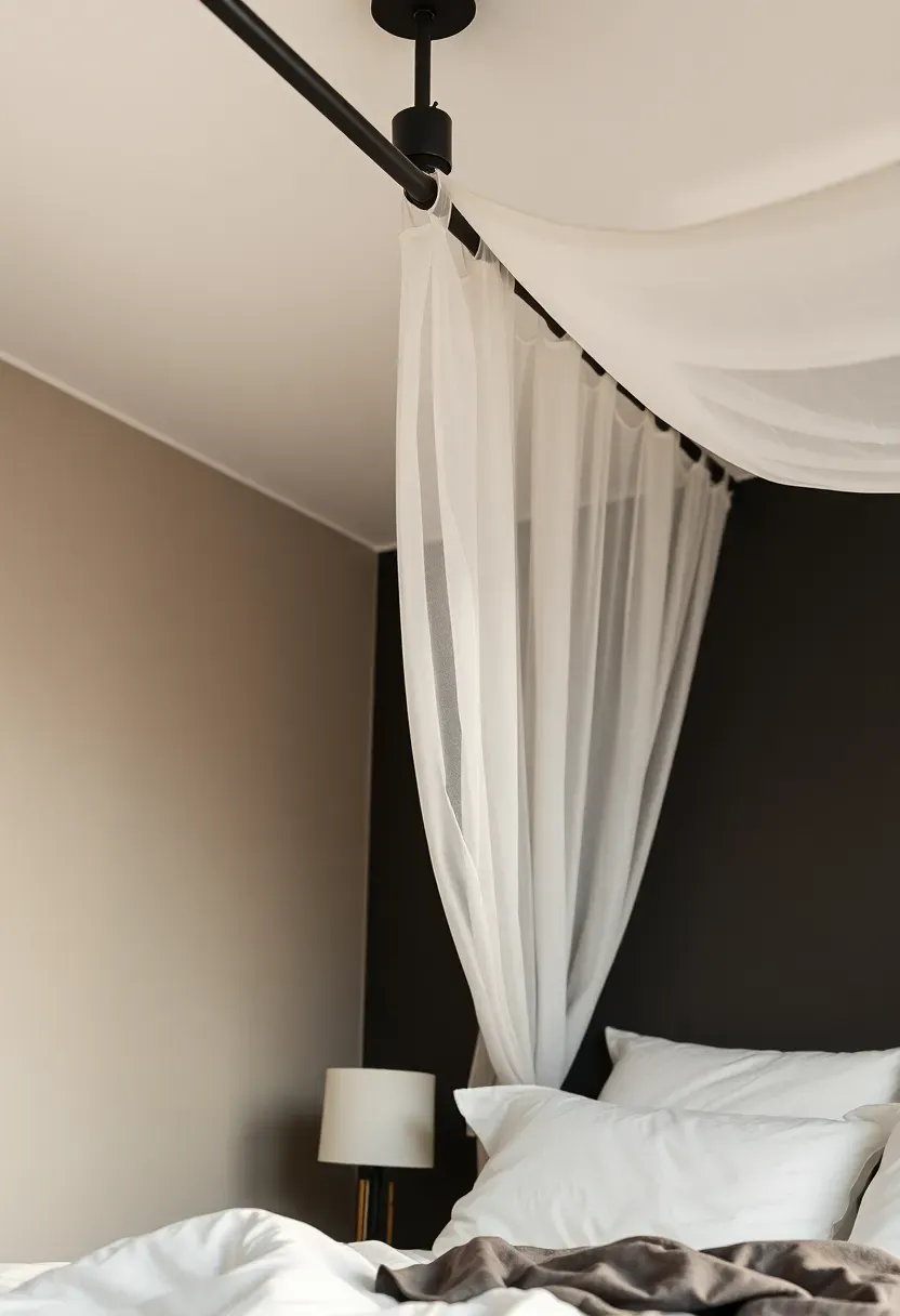 Sheer canopy on a black ceiling rod